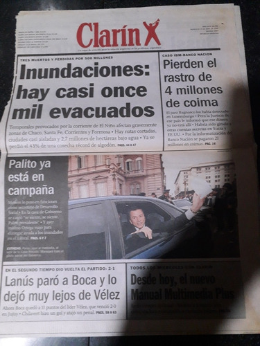 Clipping Diario Clarín 15 4 1998 Palito Ortega Bussi Tucuma
