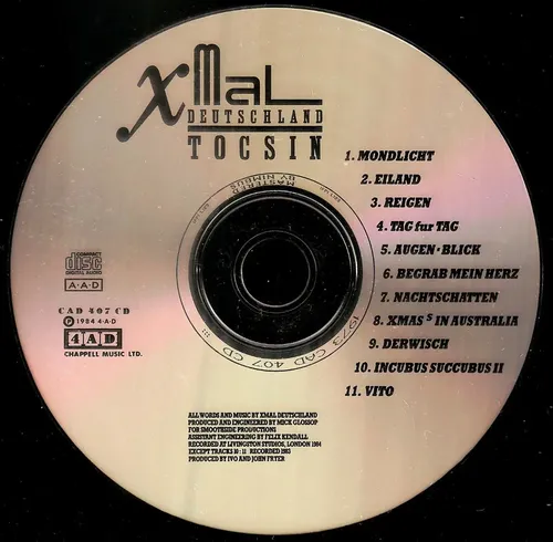cd] Xmal Deutschland~tocsin: 1984 I N T A C T O'1986 *raro