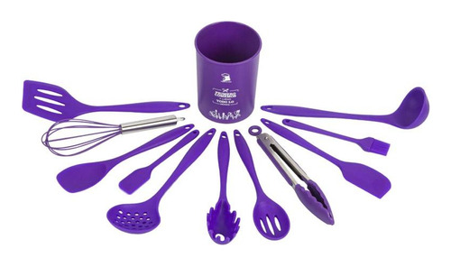 Set X12 Kit Utensilios De Cocina Mango Madera Punta Silicona