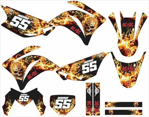 Adesivos Laminado Motocross Trilha Para Yamaha Xtz 250 19927 Cor Laranja Preto