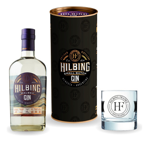 Combo Gin Hilbing + Estuche + Vaso Grabado Original Kit
