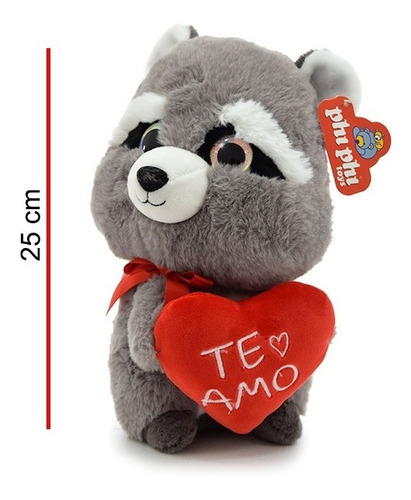Imagen 5 de 6 de Peluche Mapache Y Zorro Con Corazon Te Amo 25cm Phi Phi Toys