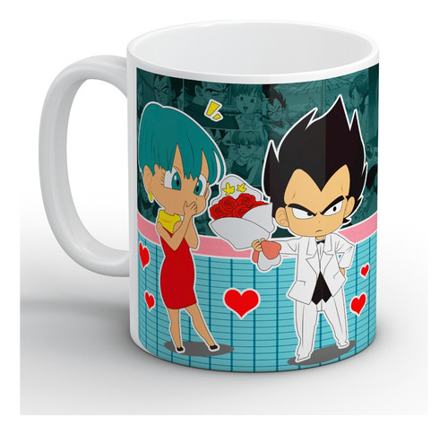 Tazón Feliz Día De San Valentín Vegeta Bulma Amor Anime