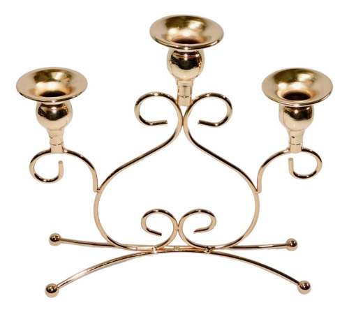 Candelabro Decorativo Para Tres Velas Dorado Centro De Mesa