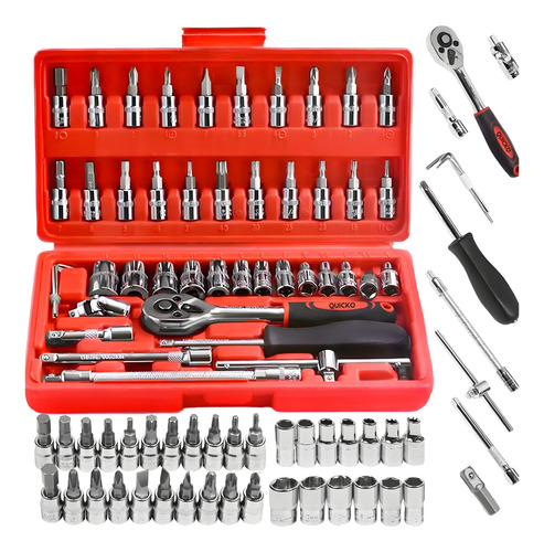 Quicko Kit 46 Peças Chave Estruturada Vermelha 1/4