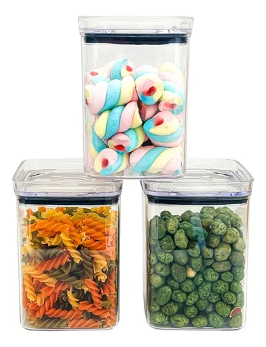 3 Potes Herméticos Cozinha Porta Mantimentos 1 Litro Amobox Cor Transparente