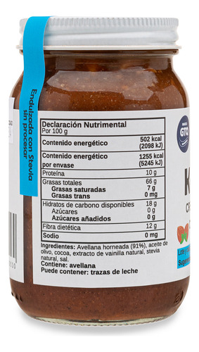 Crema De Avellana Con Chocolate, Natural Y Sin Azúcar, Marca Katingos 250g