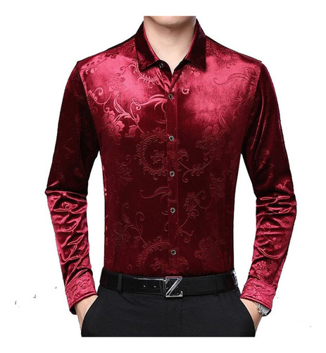 Camisas De Terciopelo De Seda De Manga Larga Para Hombre, Ca