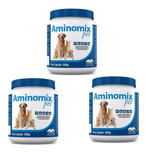 Combo 3un Suplemento Vitamínico Aminomix Pet 500g Cada