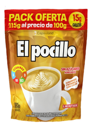 Café instantáneo malta descafeinado El Pocillo Cebada MALTAS El Pocillo Clasico doypack 115 g