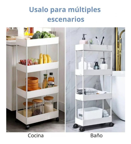 Taikula Carrito Organizador De 4 Niveles, Carrito De Servicz Blanco