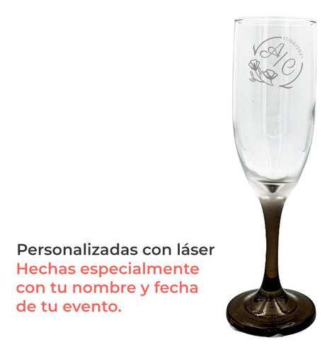 Copa Brindis Base Negra Personalizada Boda 6pz
