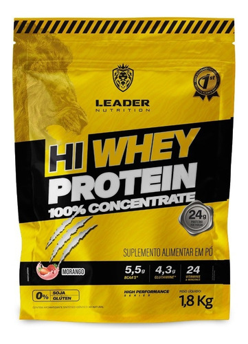 Suplemento Em Pó Leader Nutrition  Hi Whey Hi Whey Protein 100% Whey Protein Concentrado Hi Whey Protein 100% Sabor  Morango Em Refill