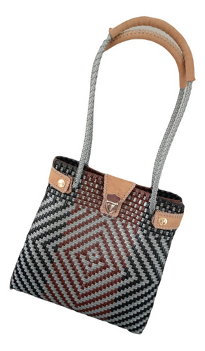 Elegante Bolsa De Mano De Toquilla Ecológica Plata Y Negro Acabado De Los Herrajes Níquel Color Plateado Correa De Hombro Plateado