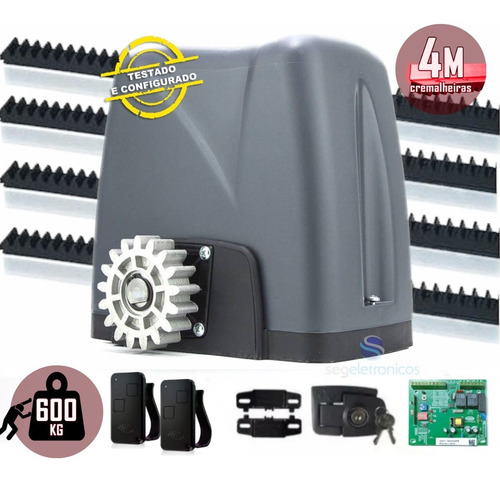 Kit Motor Portão Deslizante Nano Turbo Rossi 4m Cremalheiras