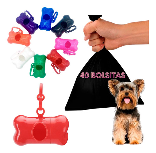 Dispensador Con 40 Bolsas Desechables Heces Perro