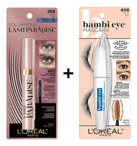 Set de maquillaje L'Oréal Paris Lash paradise + bambi eye para pestañas - 2 unidades