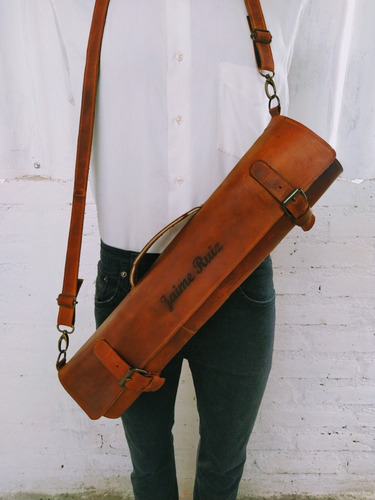 Estuche Porta Cuchillos Rollo De Piel Genuina Chef Parrilla Color Naranja Claro
