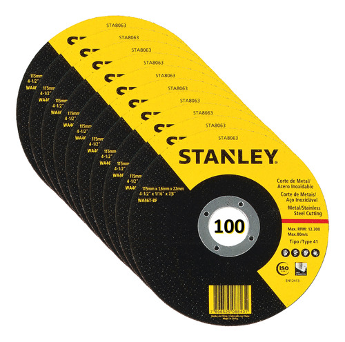 Disco Corte Amoladora 4 1/2  Stanley Sta8063a 115mm X100u