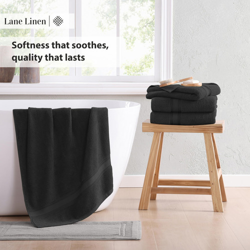 Juego De Toallas Bath Lane Linen Luxury Black 100% Algodón X