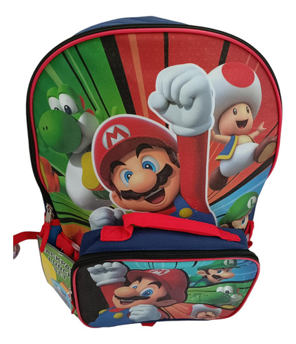 Mochila Backpack De Super Mario Y Luigi Con Lonchera Bioworld Color Diseño De La Tela Estampado