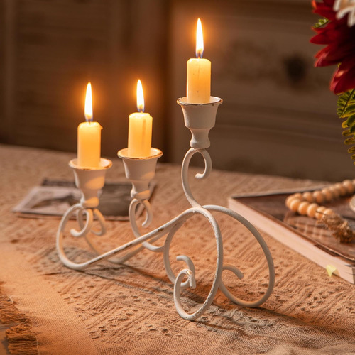 Portavelas De Hierro Forjado Para 3 Velas Blancas
