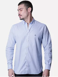 Camisa Dudalina Slim Superfine Cotton Xadrez Grid Azul Médio