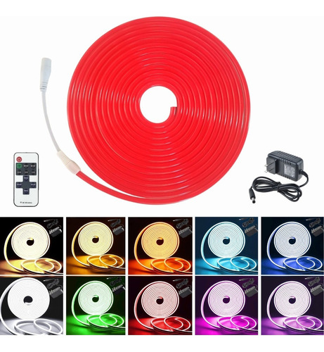 Tira Led Neón Flex Unicolor 5metros Con Control Y Eliminador Color de la luz Rojo