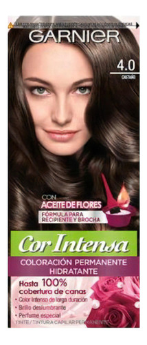 Kit Tinta, Oxidante Garnier  Cor intensa Kit Coloración Permnente Hidratante Garnier Cor Intensa tono 4.0 castaño para cabello