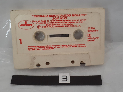 Bon Jovi Resbaladizo Cuando Mojado   Cassette Sin Tapa 