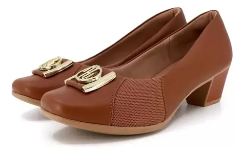 Sapato Social Usaflex Feminino Salto Bloco Couro Conforto ...