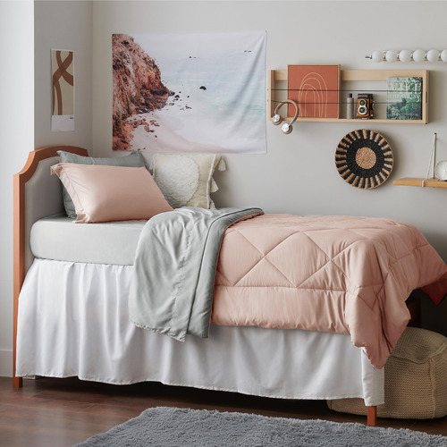 Juego Edredon Y Ropa De Cama Individual Xl Rosa Claro Y Gris