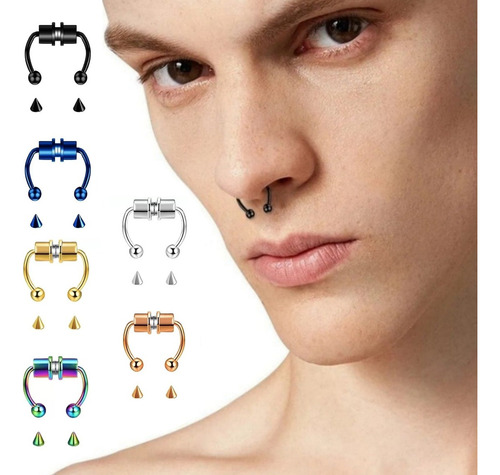 Piercing Falso Septum Nariz Magnético Intercambiable 1 Pz Color Plateado