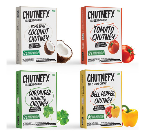 Combo Chutney Coco Tomate Cilantro Y Pimiento 4 Paquetes