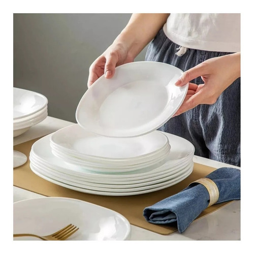 Plato playo Home Basics Vidrio Templado Opalina Semicuadrado - pacote x 6