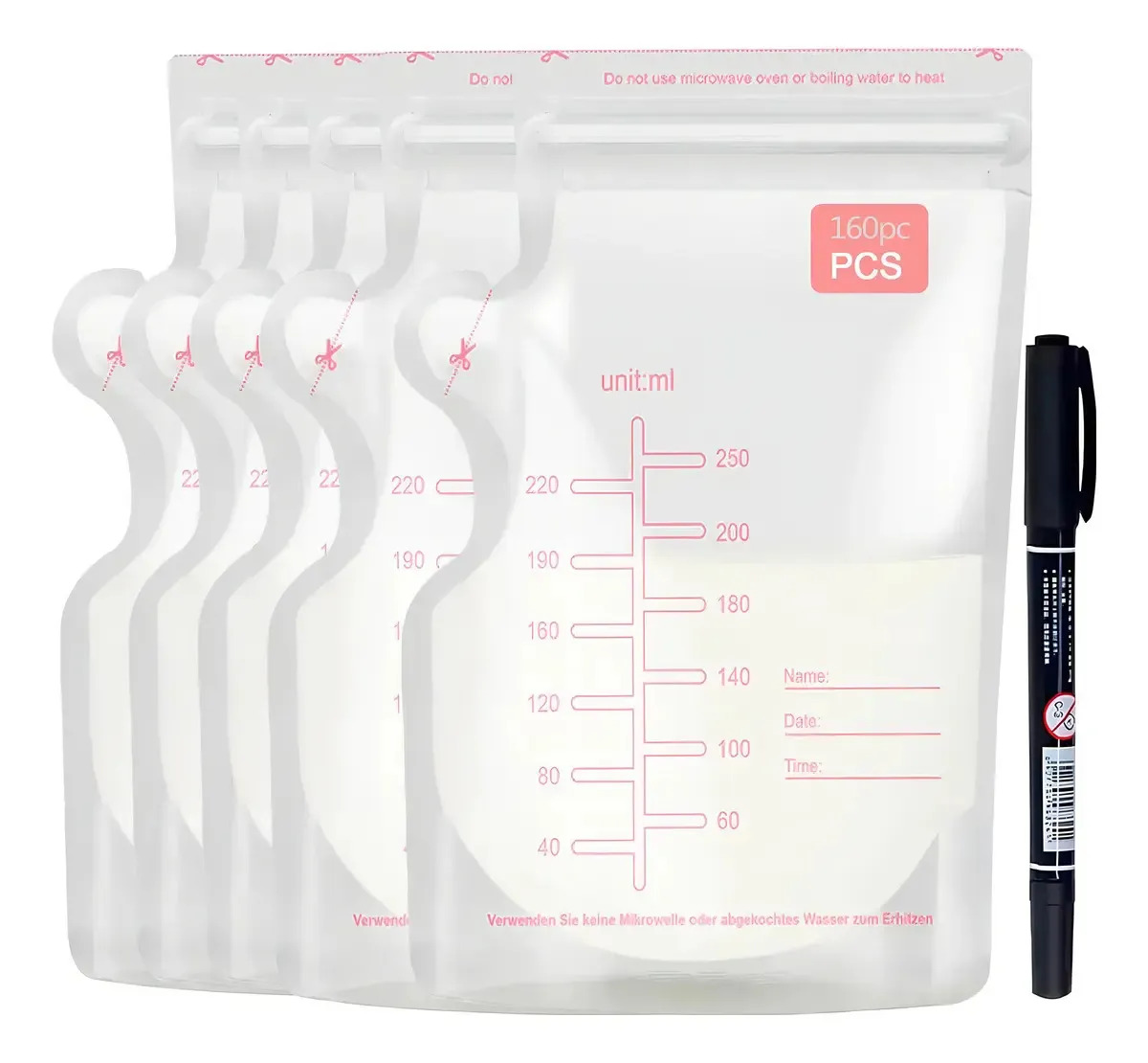 Bolsas Leche Materna Qzgyoool 250ml T88 160pzas Sin BPA Herméticas y Esterilizadas