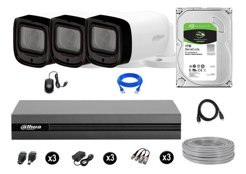 Cámaras Seguridad Dahua Exterior Kit 3 Varifocal 1080p 1tb