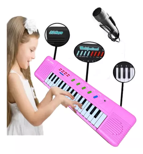 Piano Teclado Musical Infantil Microfone Educativo Karaoke Cor Preto