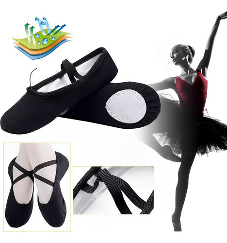 Zapatillas De Media Punta Lona Y Gamuza Para Ballet Dama