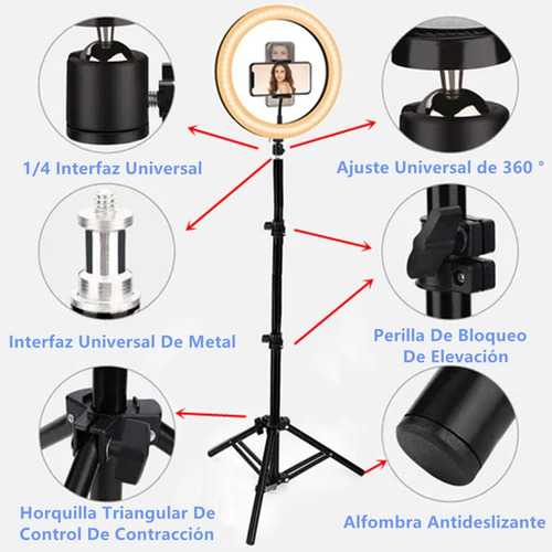 Aro De 26cm Luz Led Celular Foto Video Maquillaje 170 Tripie