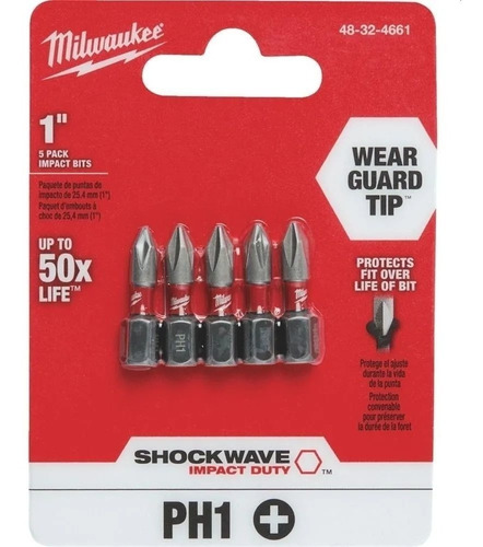 Puntas Shockwave Phillips Ph1 X 1 5 Pzas Milwaukee 48324661