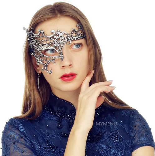 Máscaras Para Mujer De Encaje Veneciano Plateado Talla Única
