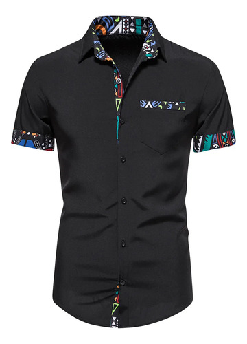 Camisa Informal De Manga Corta Con Botones Y Estampado For