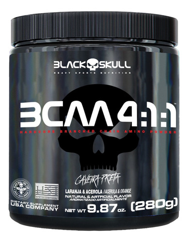 Suplemento Em Pó Black Skull Caveira Preta Bcaa Sabor Laranja Com Acerola Em Pote De 280ml