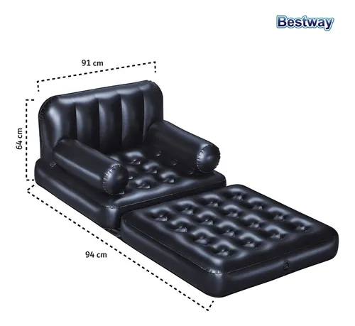Sillon Inflable Sofá Cama Plegable Multiusos 4 En 1 Bestway Color Negro