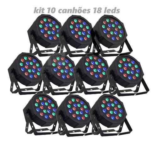 10 Canhão Refletor Par 64 Rgb 18 Leds 0,5w Slim Dmx Strobo