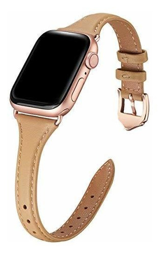 Malla Cuero Para Apple Watch (38/40/41mm Camel/rosa Oro)