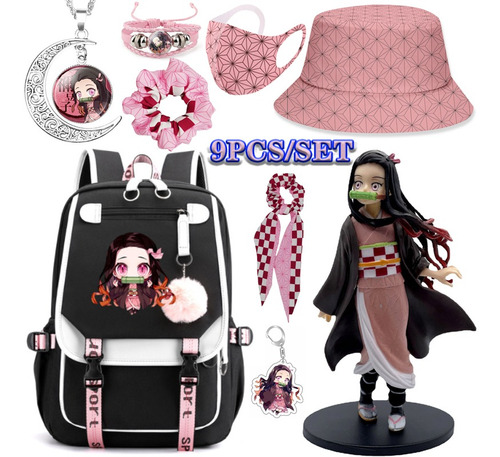 9 Unids/set Girls Demon Slayer Nezuko Mochila, Bolsa Para Or