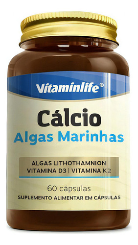 Cálcio Algas Marinhas + Vit D3 E K2 60 Cáps Vitaminlife Sabor Sem sabor