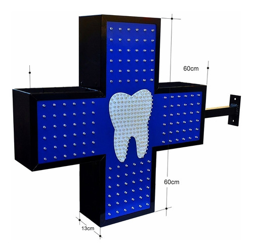 Cartel Cruz Led Odontólogo 60x60, Doble Faz, Multiefectos